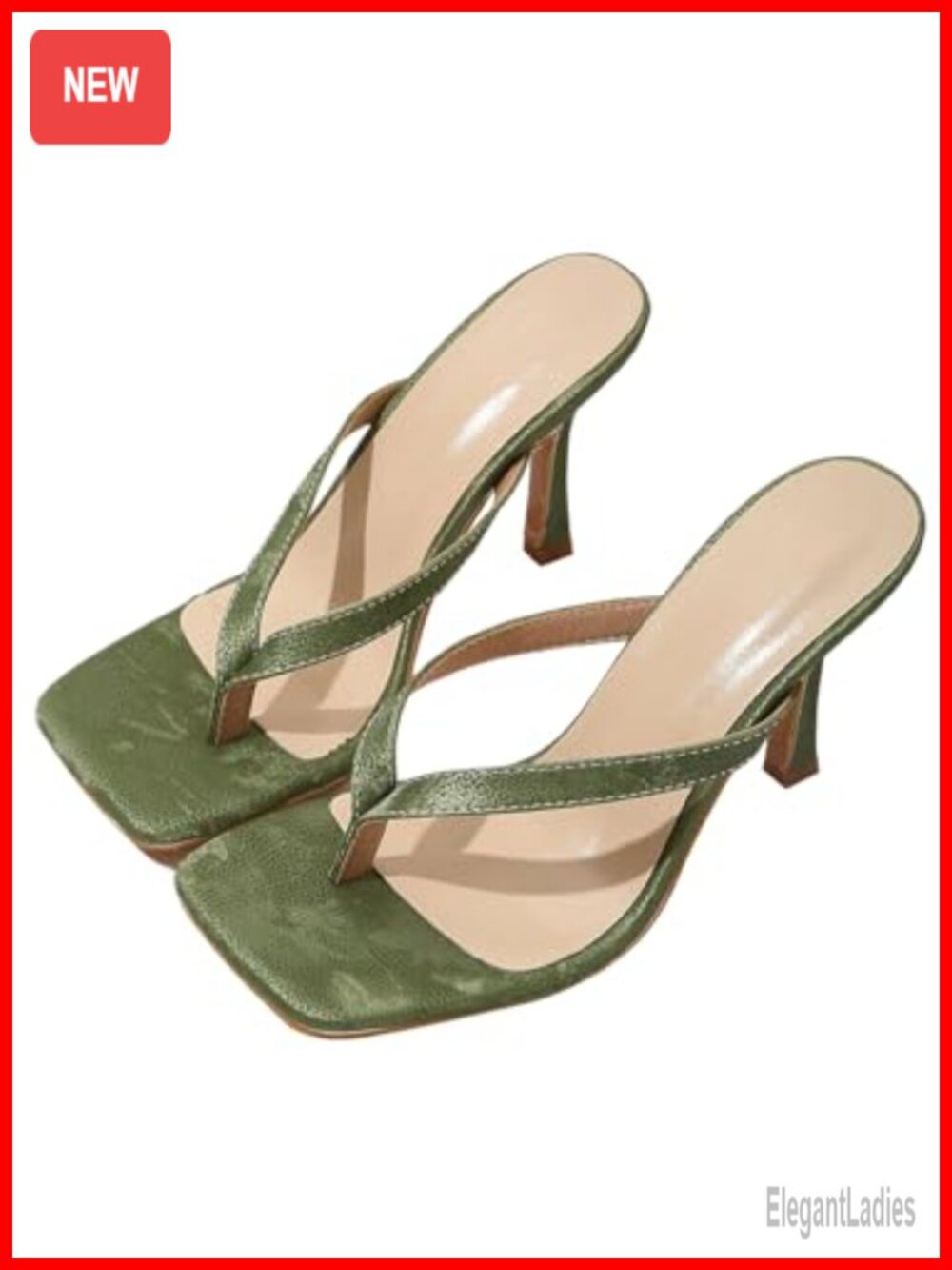 Kitten Heels Thong Strap Square Toe Heeled Sandals Slip On